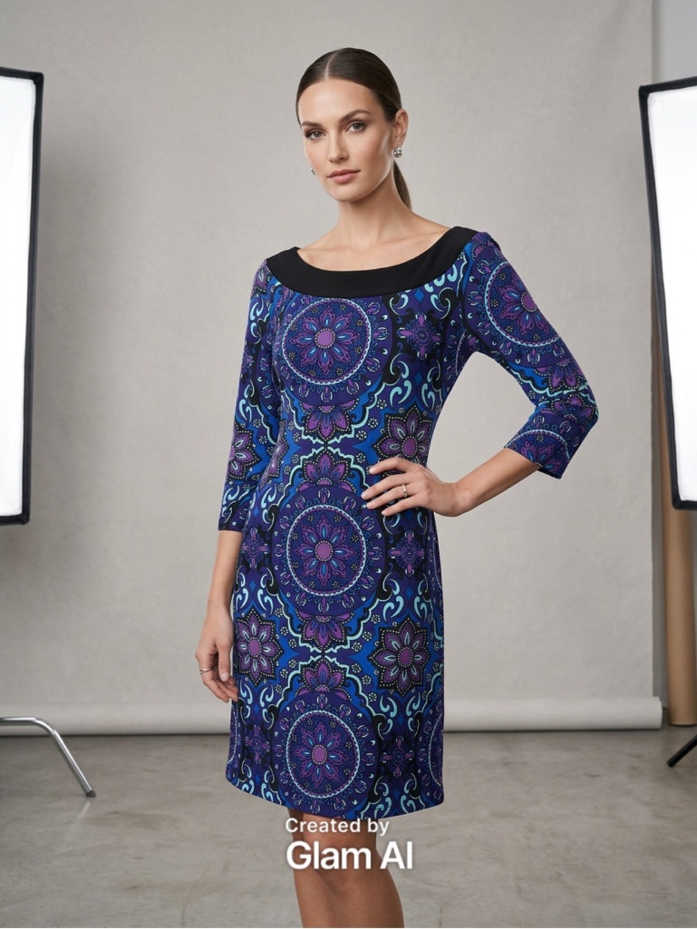 Tiana B. Purple, Blue & Teal Medallion Print Dress